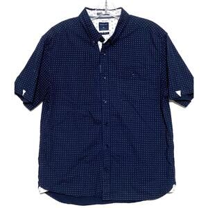 Level Ten Peached Poplin Navy Button Shirt Mens L Polka Dots Preppy Nautical